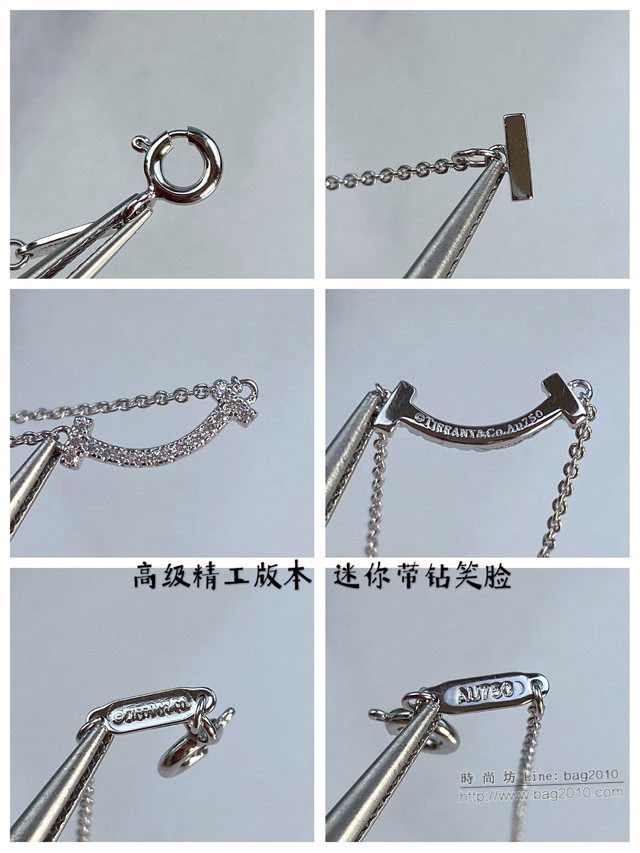 Tiffany純銀飾品 蒂芙尼女士專櫃爆款925雙T迷你帶鑽笑臉項鏈  zgt1685